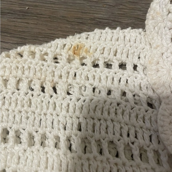 Vintage Crochet Shirt - Cream with Pink Floral Accents - Picture 5 of 6